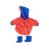 Babaruha - piros esőkabát, kék cipővel, 40 cm-es babához